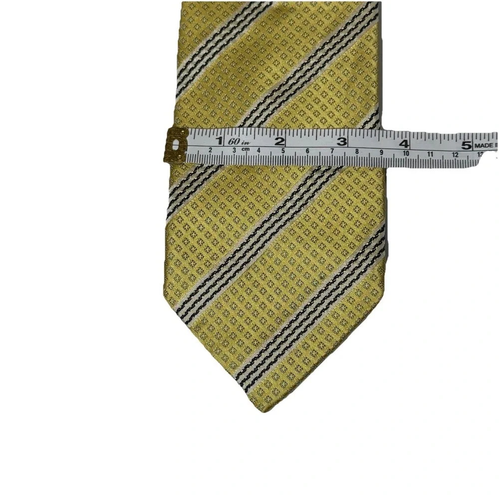 Ermenegildo Zegna Couture Silk Tie Yellow Gold Geometric Stripe Italian Mens